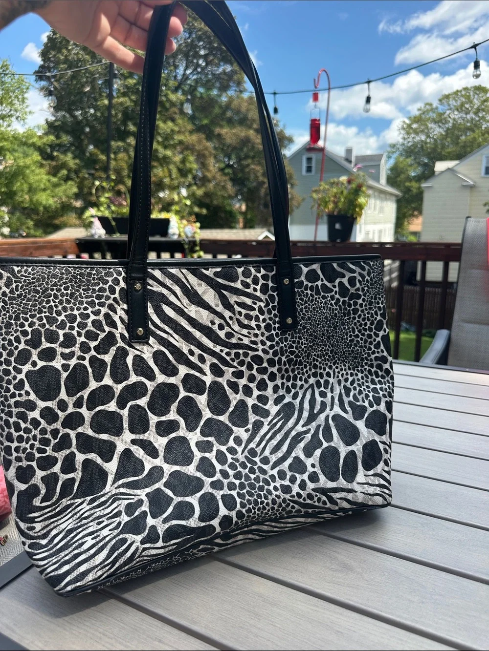 MICHAEL KORS Black and White Animal-Print Tote